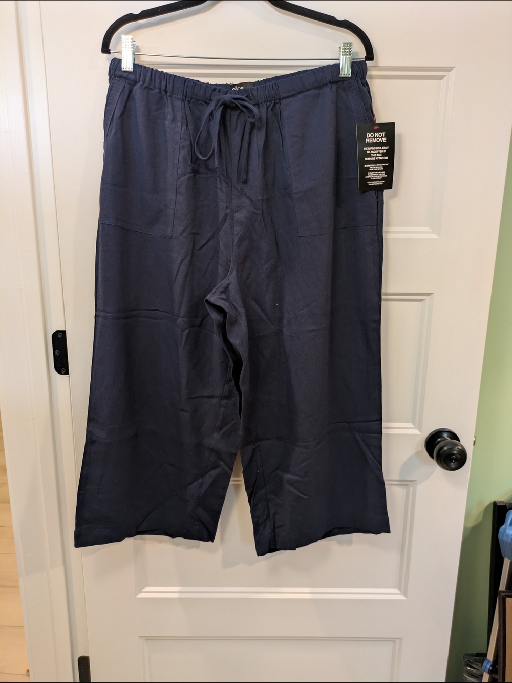 New with tags! Women's Navy Drawstring Wide-Leg, Linen Capris